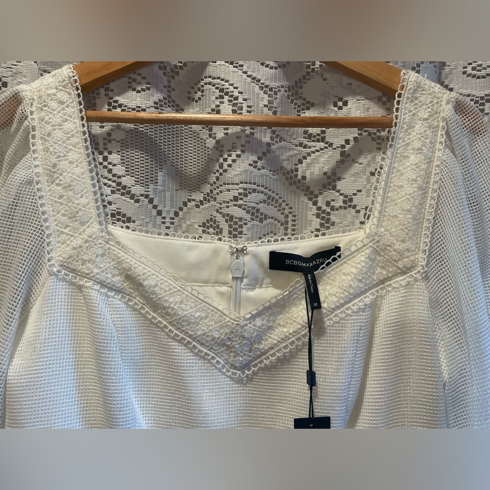 BCBG MAX AZRIA Ladies Dress Minna Mesh Off White Mini Lace Trim Pristine NWT!!! - Picture 7 of 16